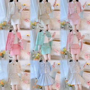 Set Due Pezzi da <span class=keywords><strong>Donna</strong></span> in Tweed a Quadri, <span class=keywords><strong>Giacca</strong></span> a Maniche Lunghe con Gonna Corta, Set Invernale alla Moda - Product Image 4