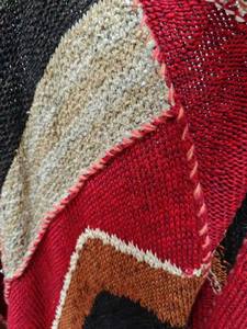 Ethnic - Inspired Fringed Knitted <b>Cardigan</b> with Color - Blocked Wavy Patterns in <b>Red</b> - Dominant Tones - Product Image 4