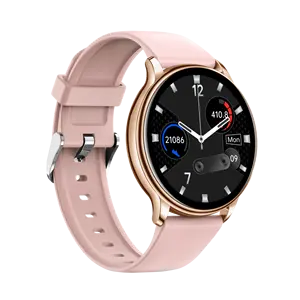 Smartwatch y33 à prova d' água, relógio inteligente com tela redonda e pulseira de couro, para ios e android, 2022