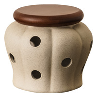 Pot à ail en céramique avec couvercle en bambou, 12 trous d'aération, en grès, pour le stockage de l'ail, des échalotes, des oignons, du gingembre et du piment