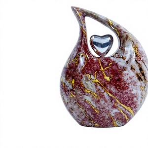 Urne funéraire pour cendres humaines, design marbre argenté, forme de larme, grande taille, qualité supérieure, style classique. - Product Image 1