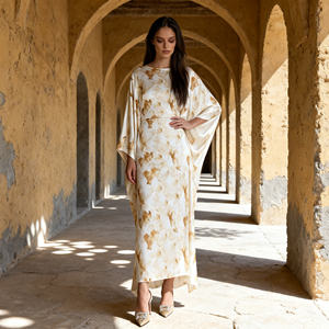 Abaya élégante en polyester imprimé de luxe, sur mesure, pour femmes musulmanes, robe de soirée, fournisseur en gros, OEM - Product Image 4