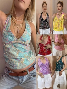<strong>Women's</strong> <strong>Sequin</strong> Beaded Embroidered Halter <strong>Top</strong> Deep V Neck Sleeveless Backless Mesh Cami Vintage Party Clubwear Tank <strong>Top</strong> - Product Image 4