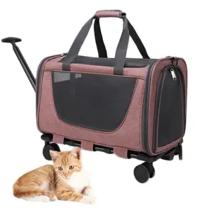 Transporteur pour chien et chat avec roues, approuvé par les compagnies aériennes, transporteur roulant pour animaux de compagnie avec poignée télescopique