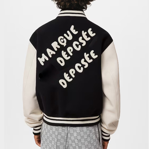 OEM مخصص للرجال كلية ليترمان جاكيت اسكواش أسود الأكمام جلد طبيعي جودة عالية اللؤلؤ مطرز سترات الرجال - Product Image 3