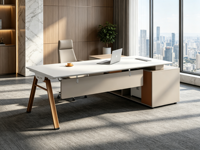 Bureau de direction moderne en L, poste de travail pour manager, bureau informatique extensible en bois durable, montage facile