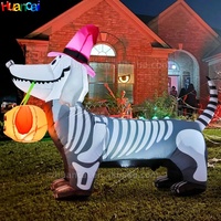 Cabeza de calavera inflable de Halloween, perro esqueleto inflable, luces LED incorporadas, juguete inflable, calabaza para patio al aire libre, jardín