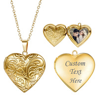Collier Pendentif en Acier Inoxydable Plaqué Or 18K, Motif Rétro Européen Créatif, Cœur Pêche, Cadre Photo Amour, Cadeau Unisexe DIY
