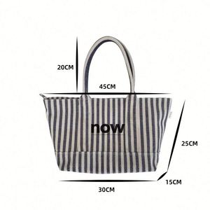 Women's Large Canvas Customized Shopping Bag Clothing with Logos Cheap Wholesale Canvas Foldable Striped Bags Reusable - Product Image 2
