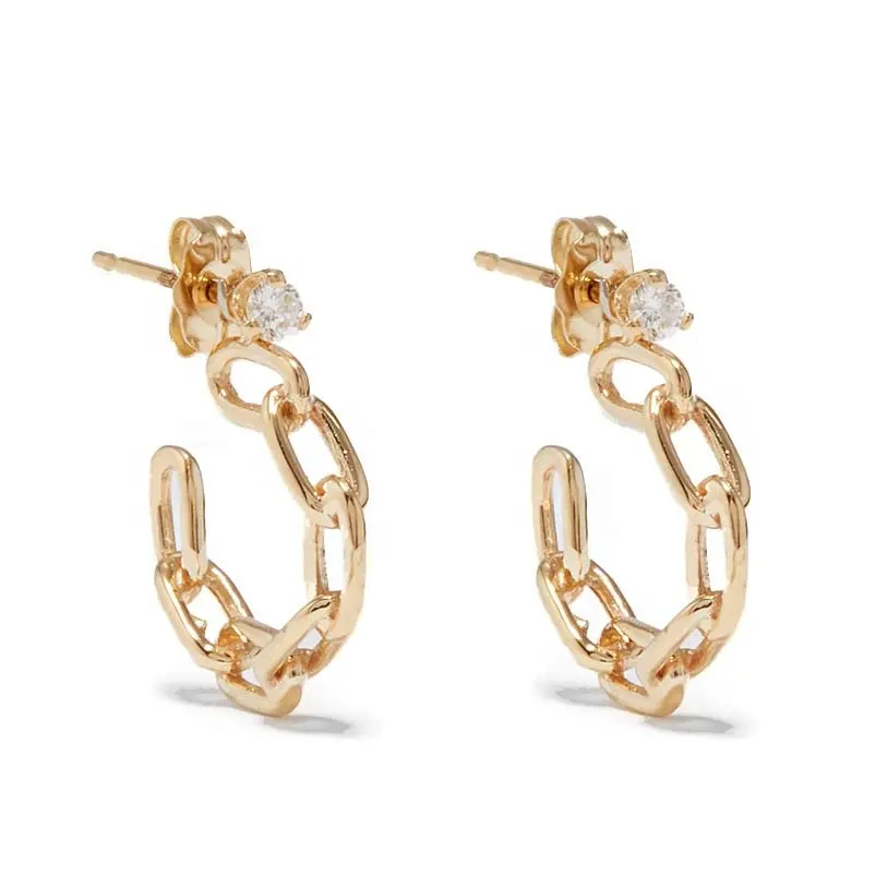 Gemnel fine jewelry catena fissa placcata oro 14K con orecchino a cerchio con diamanti rotondi brillanti