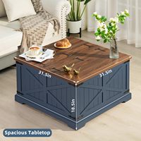 Table basse de style farmhouse, grande, avec compartiment de rangement dissimulé, bleu marine, carrée, en panneaux de particules, rustique, basse, moderne, durable