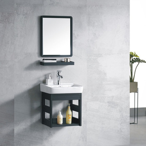 Minimalist Wall Mounted Ceramic Sink <b>Cabinet</b> With Mirror And Shelf For <b>Small</b> Bathrooms - Product Image 3