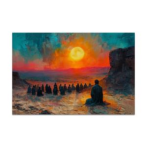 Venta al por mayor dunas de arena modernas puesta de sol sentado en el desierto aventura caminar estilo árabe lienzo impresiones artísticas para proyectos de hotel - Product Image 1