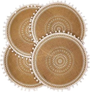 Sous-verres et sets de table tissés écologiques, sous-verres ronds en jute de style nordique pour boissons - Product Image 1