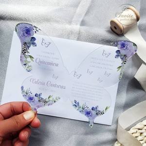 Invitaciones de Acrílico Transparente con Diseño Floral Moderno y Ecológico para Fiesta de Quince Años, con Sobres, Venta al Por Mayor - Product Image 5