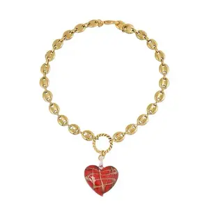 Fashion Gold Chain Necklace Pendant Jewellery Designs Dainty Large Red Heart Pendant Necklace for Women