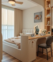 Petite table de salle à manger en bois moderne avec îlot central, finition stratifiée et verre, armoires de cuisine personnalisées pour appartements individuels locatifs