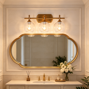 Lámpara de Pared Moderna de Bronce con 3 Cabezas y Pantalla Redonda de Cristal, Luz Incandescente para Baño, 2700K, E26, Control por Interruptor - Product Image 3