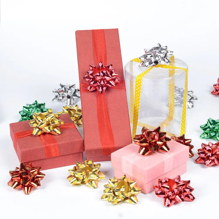 2.5cm 24pcs Set PET Christmas Bow Ribbon Matte Gift Bow Ribbons For Gift Wrap Self-adhesive Star Bow Gift Decoration