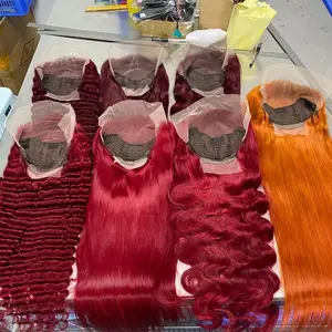 Benutzer definierte Farbe Burgund 99j farbige Body Wave Lace Front Perücken für schwarze Frauen, #350 Straight Orange Ingwer Echthaar Perücke