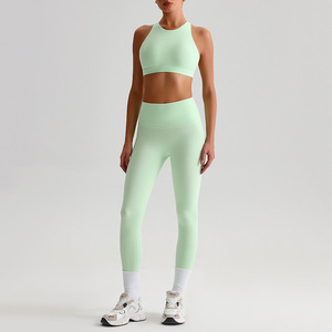Women's Sports Leggings Set - High Waist Leggings with Back <strong>Cross</strong> <strong>Top</strong> for Yoga, Running, and Gym Workouts - Nylon Spandex - Product Image 6