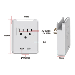 Adaptador de Enchufe EE. UU. 2 <span class=keywords><strong>Tomas</strong></span>, 2 USB 2.1A, Protección Contra Sobretensiones de 300J, 15A 125V 1875W - Product Image 2