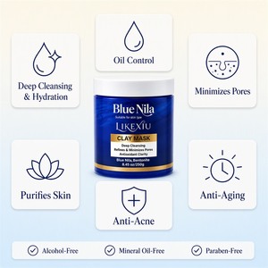 <span class=keywords><strong>Masque</strong></span> d'argile bleue marocaine <span class=keywords><strong>Nila</strong></span> pour le <span class=keywords><strong>visage</strong></span>, nettoyant en profondeur, purifiant, hydratant, anti-acné, éliminant les points noirs - Product Image 4