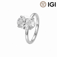 Bague en or massif 18 carats avec diamant ovale brillant de 3 carats cultivé en laboratoire, sertie de quatre griffes, certifiée IGI, RINNTIN LBR09.