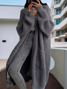 Neuer Damen Winter Vintage Loser Langarm-Strickcardigan Mantel Lässiger Einfarbiger Langer Pullover <span class=keywords><strong>Cardigan</strong></span> - Product Image 2