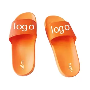 Pantoufles en cuir orange pour hommes et femmes, pantoufles en PU souple avec logo et mousse à mémoire de forme