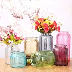 现代风格独特设计高透明彩色水晶玻璃花瓶家居花园装饰条纹花瓶批发