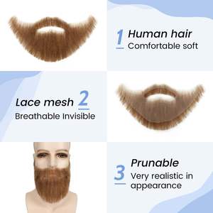 Barba Falsa Realista Reutilizable, Cabello Humano, Encaje Hecho a Mano, Barba Completa Invisible y <span class=keywords><strong>Bigote</strong></span> para Cosplay, Disfraces, Fiestas - Product Image 3