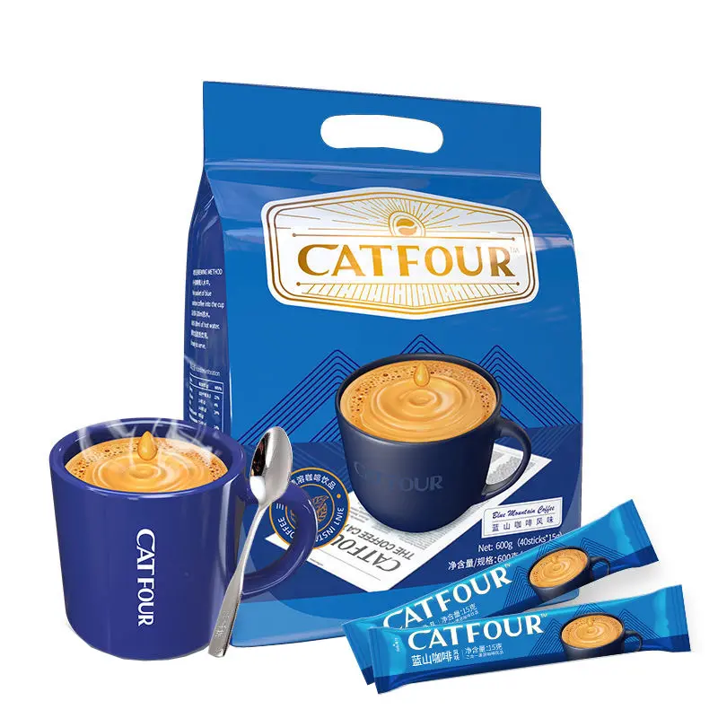 Café instantáneo Catfour, café de montaña azul, 40 sabores, capuchino fragante, tres en uno, venta al por mayor