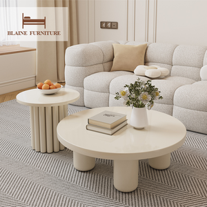 BLAINE Modernes cremeweißes gewelltes wolken förmiges Couchtisch-<span class=keywords><strong>Set</strong></span> für Home Office Farm house Woven Wood Marble Fiberglas-Tisch - Product Image 2