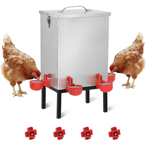 Abreuvoir pour volailles JH-Mech de <span class=keywords><strong>3</strong></span> gallons avec <span class=keywords><strong>4</strong></span> coupelles à eau, mangeoire à poulets avec loquet et support inférieur, mangeoire à poulets galvanisée - Product Image 1