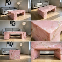 Table basse unique en onyx rose naturel haut de gamme, table basse moderne minimaliste, table basse en onyx premium, décoration de salon