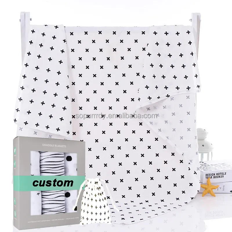 Biểu Tượng Tùy Chỉnh Mượt Mềm Cotton Hữu Cơ Bọc Trẻ Con Bằng Tả Bé Chăn Lớn 47X47 Inch 100% Viscose Tre Muslin Bọc Cho Bé Trai Và Cô Gái