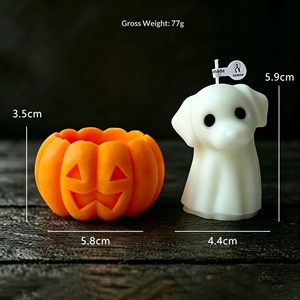 Linda Vela Aromática con Forma de Fantasma, Set de Portavelas de Calabaza de Halloween, Figura de Perro o Gato Fantasma, Decoración Festiva para Mesa del Hogar, Regalo - Product Image 6