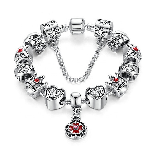 Pulsera De Plata De Ley 925 Designer Rhinestone Beaded Charm Fashion 925 Silver Plated Snake Chain Bracelets for Women