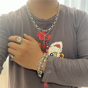 Stainless Steel <b>Cross</b> Pendant Necklace With Black Inlay For Men Punk Retro Style 3.0*60cm <b>Chain</b> - Product Image 4