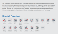 Sistema de Diagnóstico Inteligente XTOOL E2 PRO EV para Vehículos Eléctricos, Lee el SOC (Estado de Carga), el SOH (Estado de Salud) y los Códigos de Error