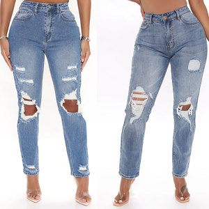 Vente en gros en usine Jeans tendance personnalisés pour femmes Jeans skinny à coupe droite déchirés pour femmes - Product Image 4