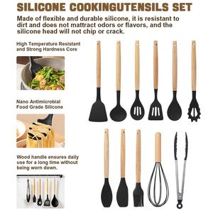 Juego de utensilios de cocina de silicona KitchenBliss de 19 piezas con mango de madera, tabla de cortar y cubo de almacenamiento, juego de cuchillos de cocina - Product Image 3