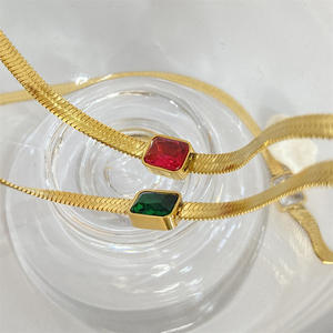 ODM-collar de cadena de acero inoxidable con zirconia, cadena de serpiente, chapado en oro de 18K - Product Image 3