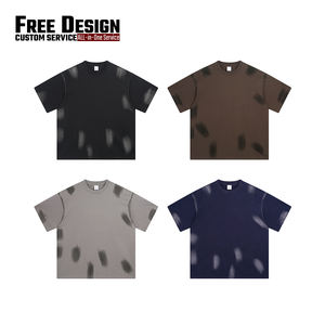 Camiseta Unisex Retro de Manga Corta 100% Algodón con Estampado de Tinta Doodle, Estilo Urbano Holgado, Efecto Salpicado de Tinta, Top de Punto para Hombre - Product Image 3