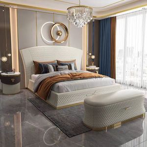 High-<b>end</b> Quality Leather Solid Wood Frame Luxury Durable Comfortable <b>Bed</b> Wholesale Soft <b>Bed</b> - Product Image 2