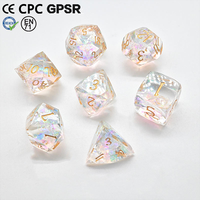 Nouvel ensemble de dés polyédriques en résine transparente avec paillettes holographiques 7 pièces pour jeux de table Dungeons and Dragons