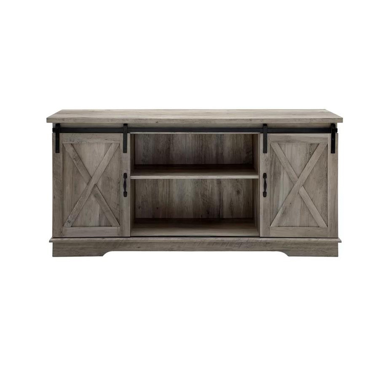 Us style rustic sliding barn door wood tv stand for living room furniture