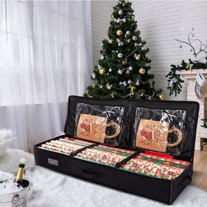 Conteneurs de rangement pour accessoires de décoration de Noël de grande capacité, sac de rangement pour papier d'emballage avec poches intérieures - Product Image 4
