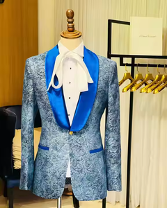 Custom Jacquard Floral <strong>for</strong> Men <strong>Wedding</strong> Slim Fit <strong>Navy</strong> Blue Gentleman <strong>Jacket</strong> - Product Image 1